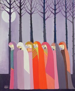 1989年在公园散步（画布上的丙烯酸） 作者 莱拉·沙瓦（Laila Shawa）